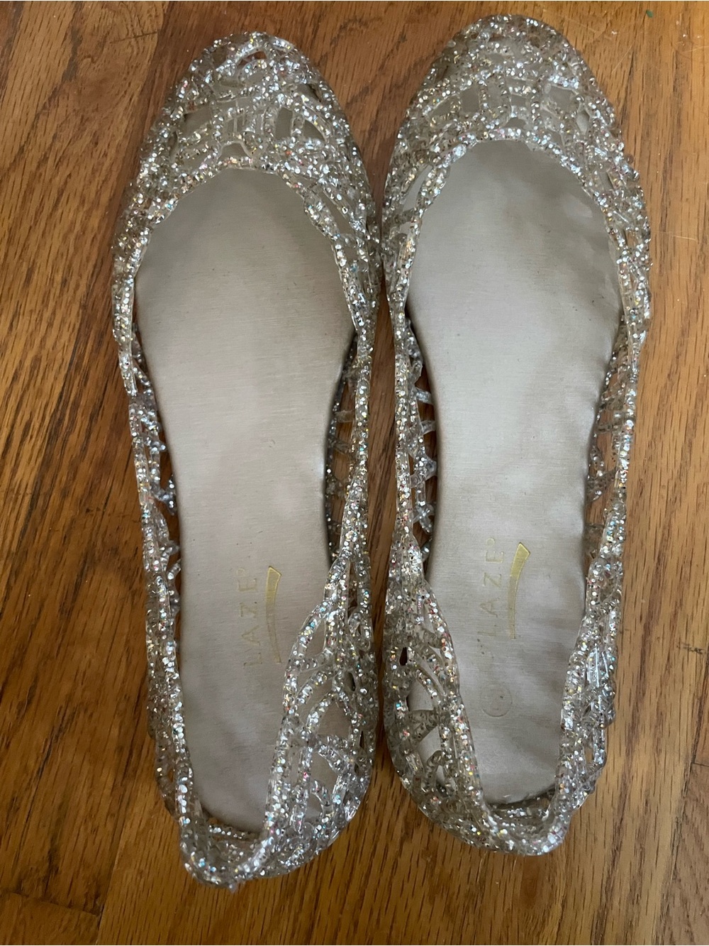 Glaze Crystal-Embellished Glitter Flats - Gold